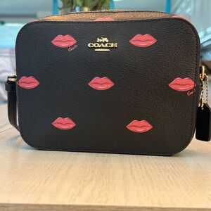 Coach Black Crossbody Bag with Pink Lips Design
